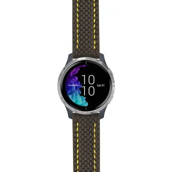 g.venu.st25 Main Black & Yellow StrapsCo Heavy Duty Carbon Fiber Watch Strap 20mm