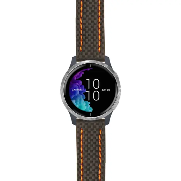 g.venu.st25 Main Black & Orange StrapsCo Heavy Duty Carbon Fiber Watch Strap 20mm