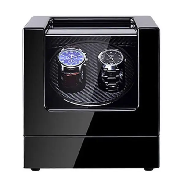 Piano Black & Carbon Fiber Watch Winder for 2 Watches with LED Lights #2