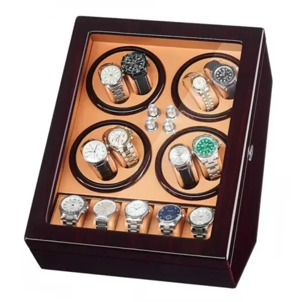 Dark Cherry Watch Winder with Storage for 8 Watches #1