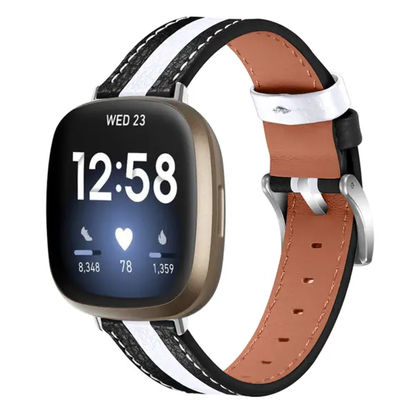 fb.l52.1.22 Main Super Stripe Leather Strap for Fitbit Versa 3Sense Black White StrapsCo Genuine Leather Watch Band copy