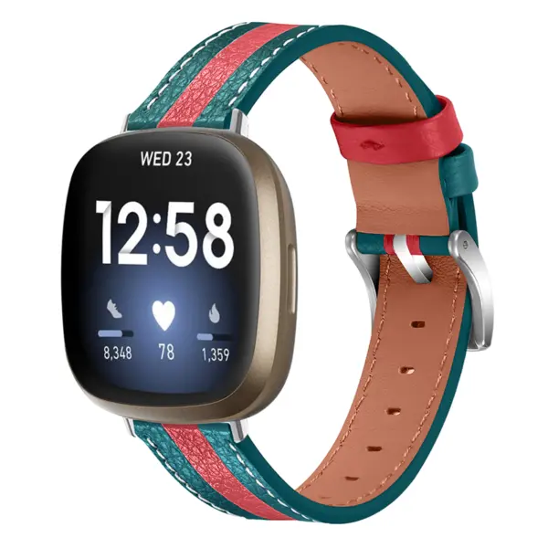 fb.l52.11.6 Main Super Stripe Leather Strap for Fitbit Versa 3Sense Green Red StrapsCo Genuine Leather Watch Band copy