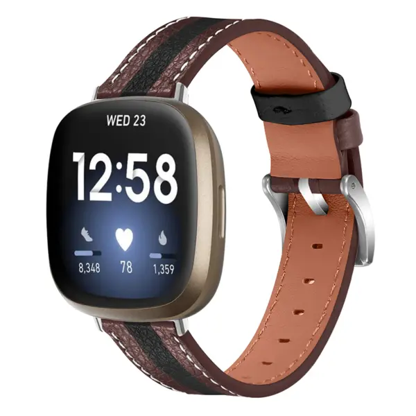 fb.l52.2 Main Super Stripe Leather Strap for Fitbit Versa 3Sense Brown Black StrapsCo Genuine Leather Watch Band copy