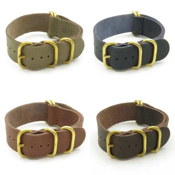 StrapsCo Soft Leather Nato Strap with Solid Bronze Rings NT.bz