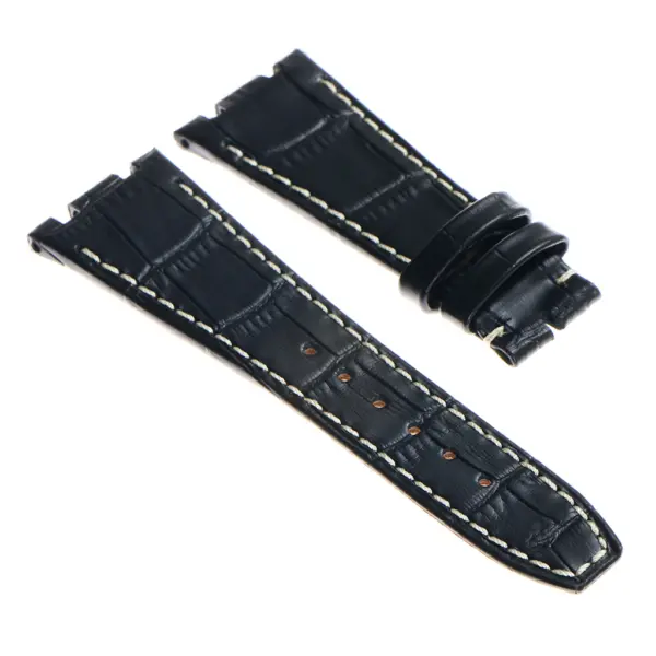 ap.l4.1.22 DASSARI Croc Embosed Leather Strap for Audemars Piguet in Black w White Stitching