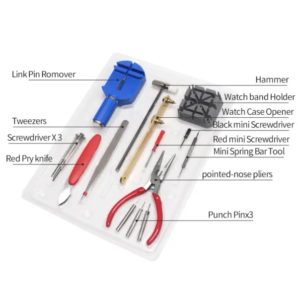 t.tk2 Angle 2 16 piece Watch Tool Kit case opener link removal tool hammer opening clamp