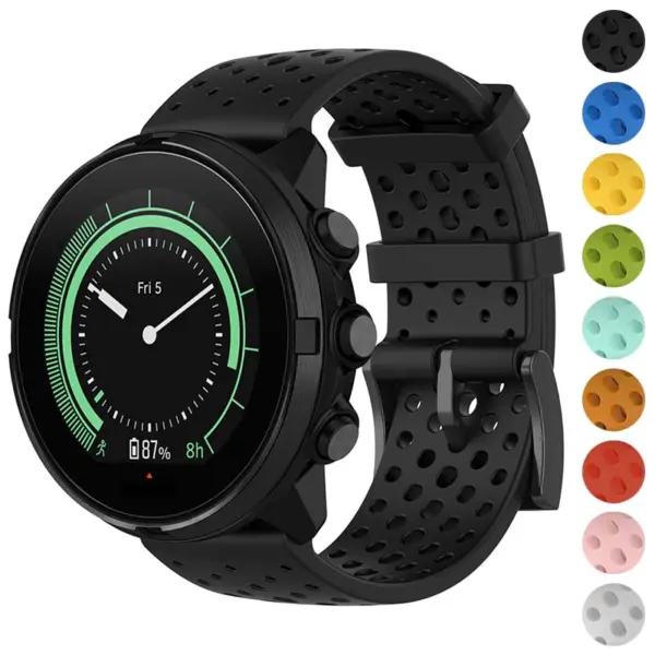 Su.r28.1 Gallery Black StrapsCo Perforated Silicone Rubber Watch Band Strap For Suunto 9