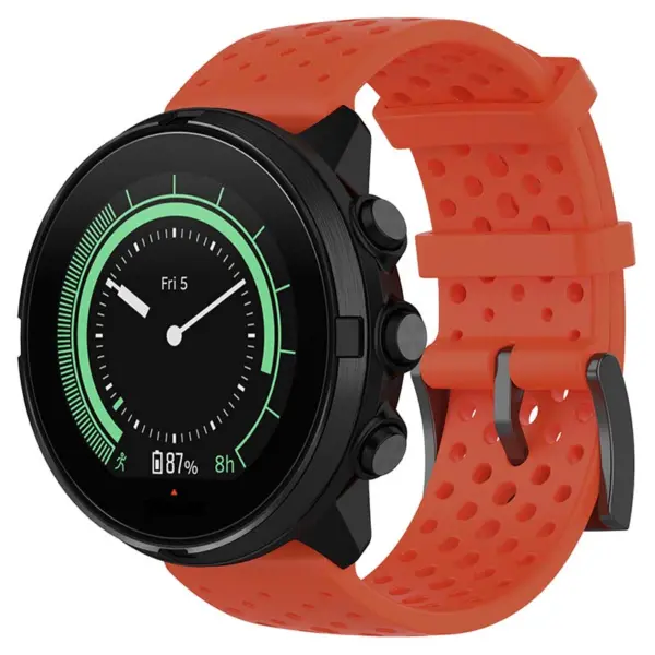 su.r28.12a Main Dark Orange StrapsCo Perforated Silicone Rubber Watch Band Strap for Suunto 9