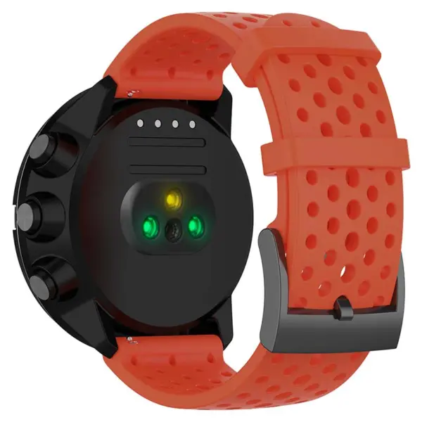 su.r28.12a Back Dark Orange StrapsCo Perforated Silicone Rubber Watch Band Strap for Suunto 9