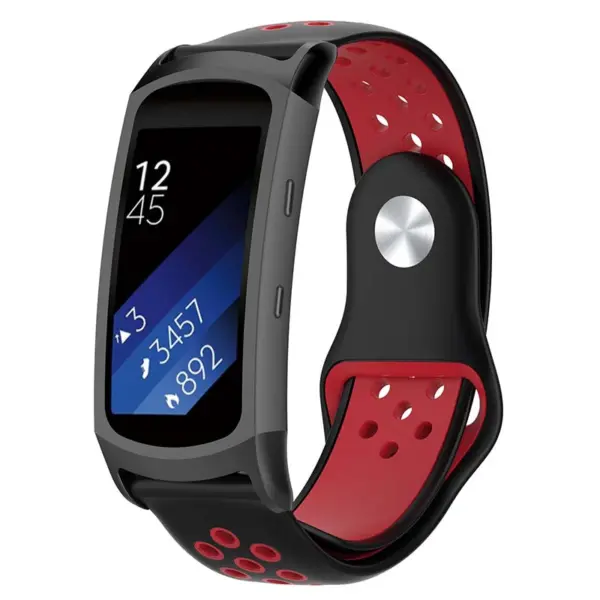 s.r24.1.6 Main Black Red StrapsCo Pin and Tuck Perforated Silicone Rubber Watch Band Strap for Samsung Fit2 Fit2 Pro
