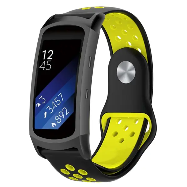 s.r24.1.10 Main Balck Yellow StrapsCo Pin and Tuck Perforated Silicone Rubber Watch Band Strap for Samsung Fit2 Fit2 Pro