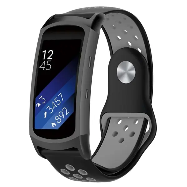 s.r24.1.7 Main Black Grey StrapsCo Pin and Tuck Perforated Silicone Rubber Watch Band Strap for Samsung Fit2 Fit2 Pro
