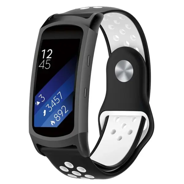 s.r24.1.22 Main Black White StrapsCo Pin and Tuck Perforated Silicone Rubber Watch Band Strap for Samsung Fit2 Fit2 Pro