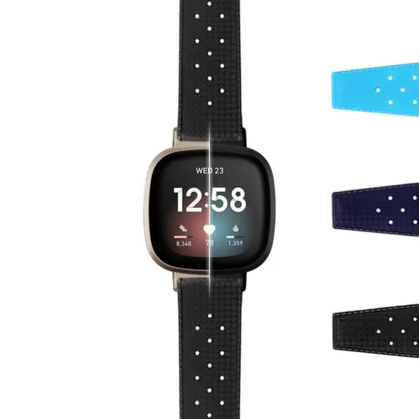 fb.sn .pu15 StrapsCo Vintage Style Perforated Rubber Rally Strap for Fitbit Sense