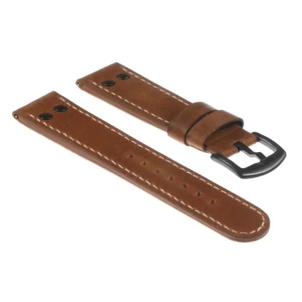 Ds14.3.mb DASSARI Vintage Leather Watch Strap In Tan W Matte Black Buckle