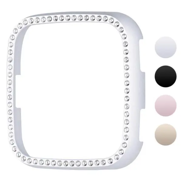 fb.pc11.ss Gallery Silver StrapsCo Alloy Metal Protective Case w Rhinestones for Fitbit Versa