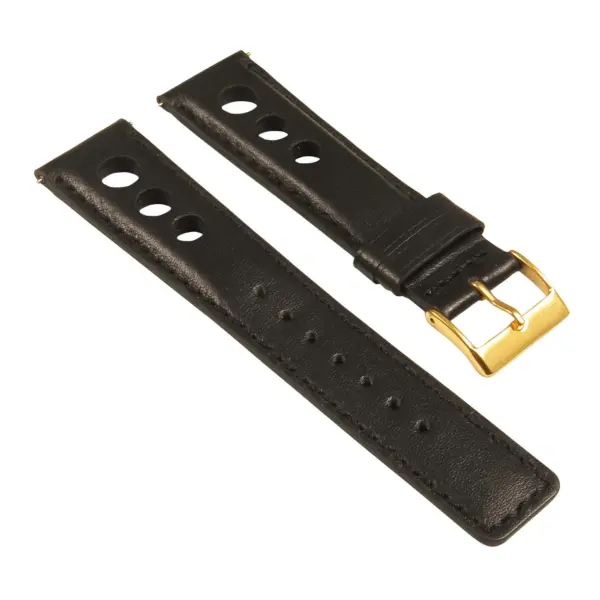st26.1.1.yg Angle Black Rally Strap with Yellow Gold Buckle