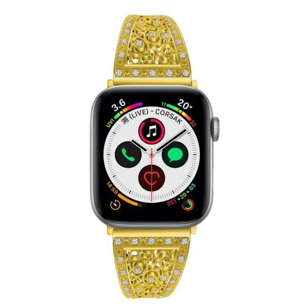 a.m39.yg Alt Yellow Gold StrapsCo Stainless Steel Adjustable Bracelet with Rhinestones for Apple Watch Series 12345