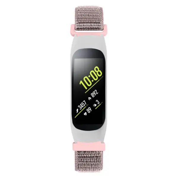 S.ny5.13 Front Pink StrapsCo Woven Nylon Watch Band Strap Compatible With Samsung Galaxy Fit E SM R375