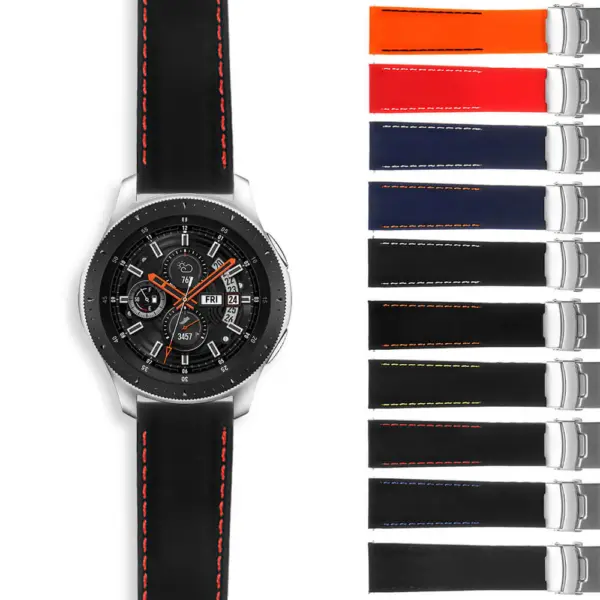 S.pu12 StrapsCo Silicone Rubber Watch Band Strap With Stitching For Samsung Galaxy Watch 46mm Silver