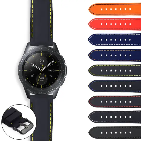 S.pu1.mb StrapsCo Rubber Watch Band Strap With Contrast Stitching For Samsung Galaxy Watch 42mm Midnight Black