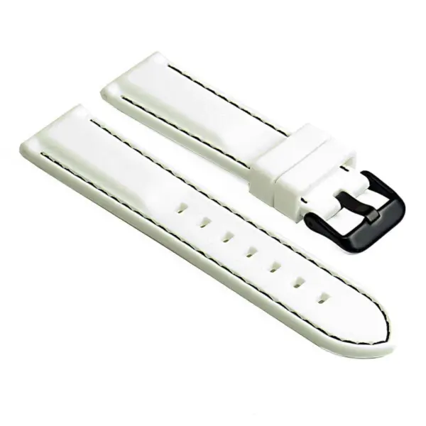 pu1.22.1.mb Rubber Strap with Contrast Stitching with Matte Black Tang Buckle in white with black stitching