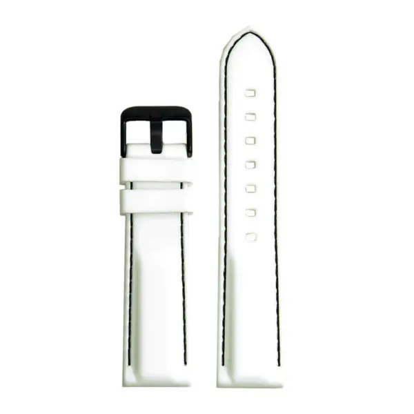 pu1.22.1.mb Rubber Strap with Contrast Stitching with Matte Black Tang Buckle in white with black stitching