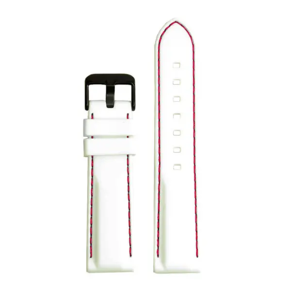 pu1.22.6.mb Rubber Strap with Contrast Stitching with Matte Black Tang Buckle in white with red stitching
