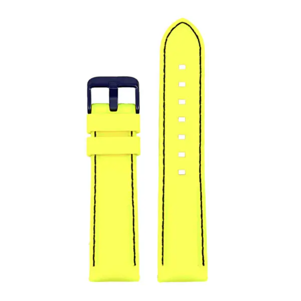 pu1.10.1.mb Rubber Strap with Contrast Stitching with Matte Black Tang Buckle in Yellow with Black stitching