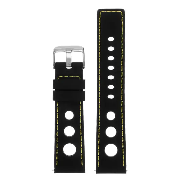 Pu11.1.10 Silicone Rally Strap In Black W Yellow Stitching 3 Apple Watch