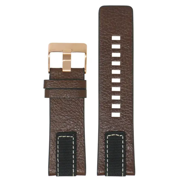 L.dz6.2.rg Main Brown (Rose Gold Buckle) StrapsCo Pebbled Leather & Nylon Watch Band Strap For Diesel