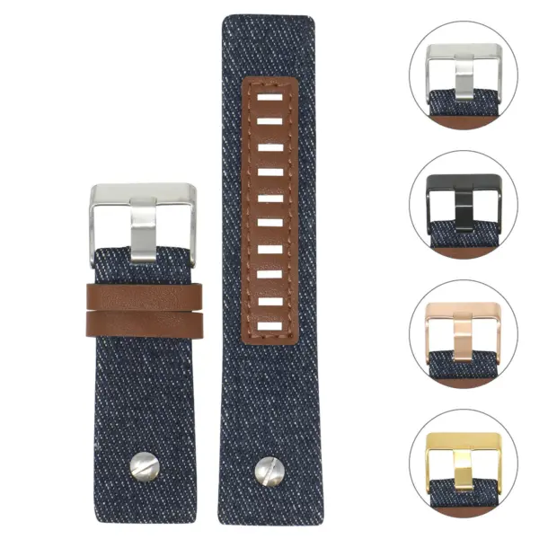 L.dz5.5 Gallery Blue (Silver Buckle) StrapsCo Denim & Leather Watch Band Strap With Rivet For Diesel