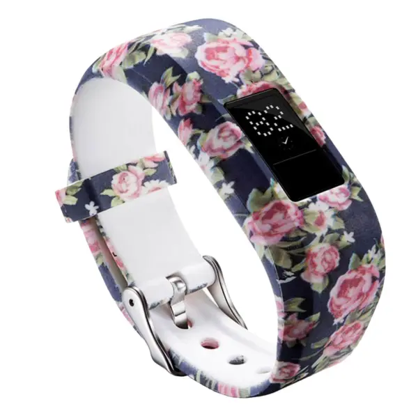 G.r39.f Main Peonies Blue StrapsCo Silicone Rubber Replacement Watch Band Strap For Garmin Vivofit JR