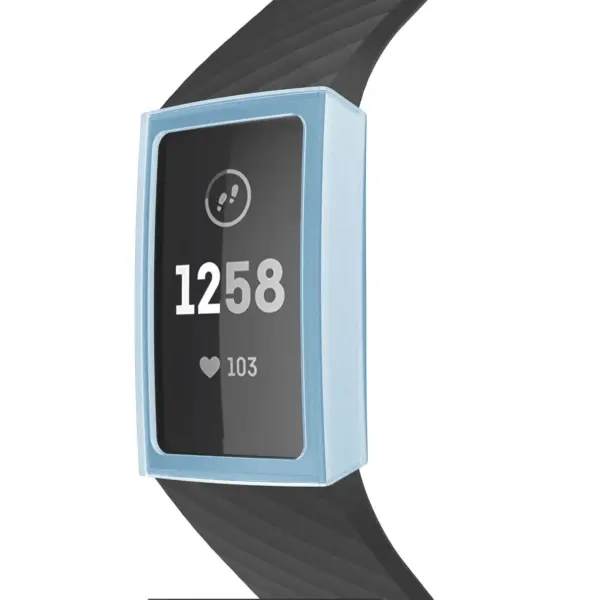 Fb.pc8.5 Front Blue StrapsCo Silicone Rubber Protective Case For Fitbit Charge 3