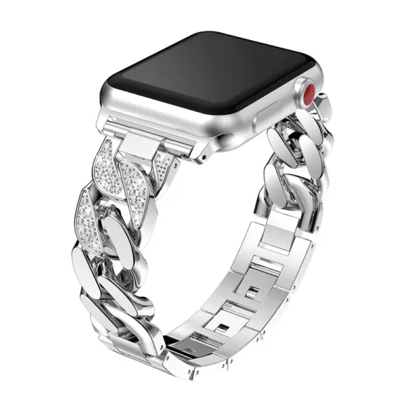 A.m33.ss Main Silver StrapsCo Alloy Metal Link Watch Bracelet Band With Rhinestones For Apple Watch Series 1234 38mm 40mm 42mm 44mm