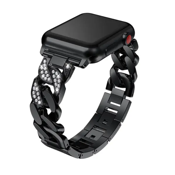 A.m33.mb Main Black StrapsCo Alloy Metal Link Watch Bracelet Band With Rhinestones For Apple Watch Series 1234 38mm 40mm 42mm 44mm