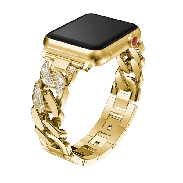 A.m33.yg Main Yellow Gold StrapsCo Alloy Metal Link Watch Bracelet Band With Rhinestones For Apple Watch Series 1234 38mm 40mm 42mm 44mm