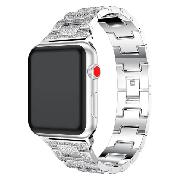 A.m15.ss Main Silver StrapsCo Stainless Steel Link Watch Bracelet Band With Rhinestones For Apple Watch Series 1234 38mm 40mm 42mm 44mm