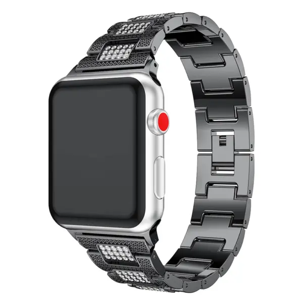 A.m15.mb Main Black StrapsCo Stainless Steel Link Watch Bracelet Band With Rhinestones For Apple Watch Series 1234 38mm 40mm 42mm 44mm