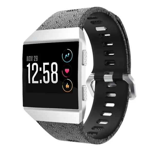 Fb.r29.e Front Black Swirls Pattern Rubber Strap Fits Fitbit Ionic