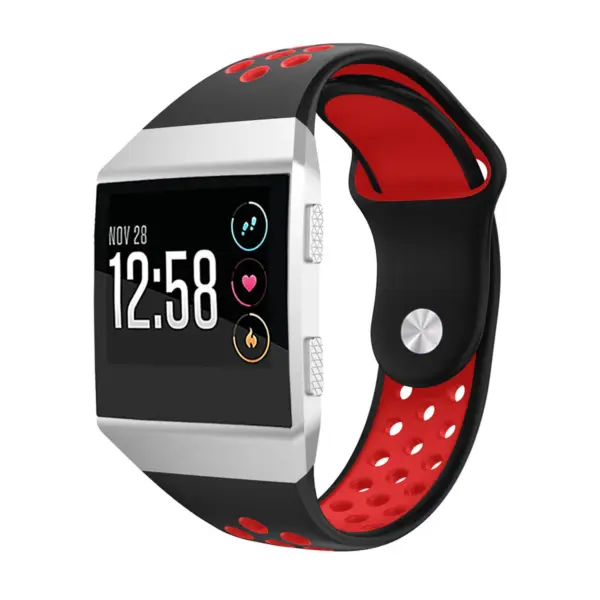 Fb.r28.1.6 Front Silicone Rubber Vented Sport Fits Fitbit Ionic In Black And Red