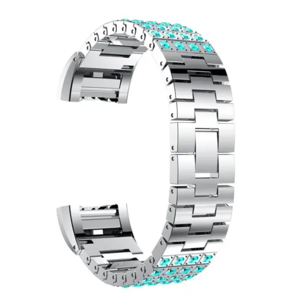 Fb.m55.ss.5 Back Stainless Steel Bangle Bracelet W Blue Rhinestone In Silver Fits Charge 2