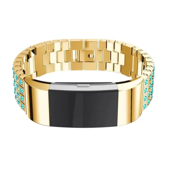 Fb.m55.rg.5 Stainless Steel Bangle Bracelet W Blue Rhinestone In Rose Gold Fits Charge 2