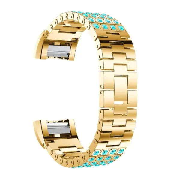 Fb.m55.rg.5 Back Stainless Steel Bangle Bracelet W Blue Rhinestone In Rose Gold Fits Charge 2