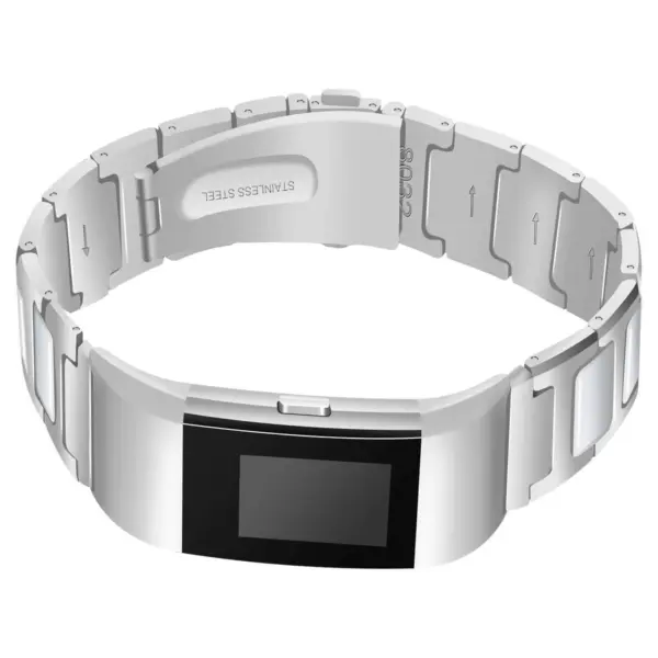 Fb.m52.ss.22 Stainless Steel Bangle W White Ceramic Bracelet In Silver