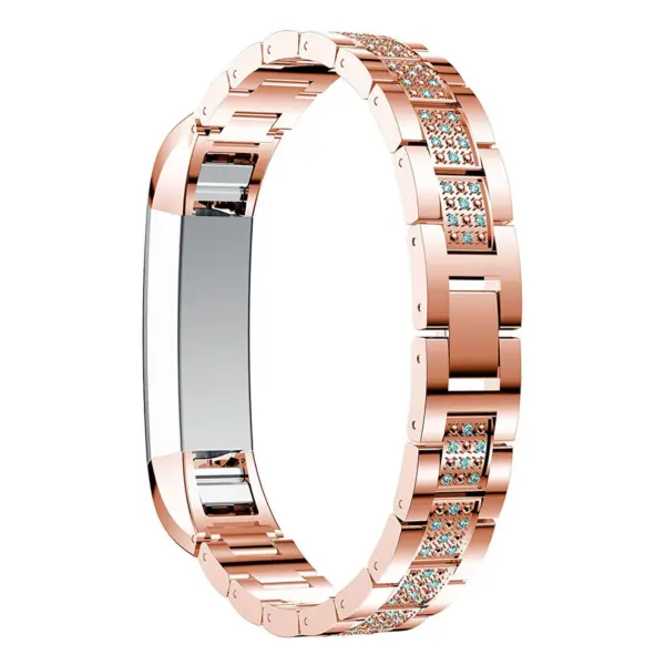 Fb.m59.rg.5 Back Fitbit Alta Stainless Bangle Bracelet W Blue Rhinestone In Rose Gold