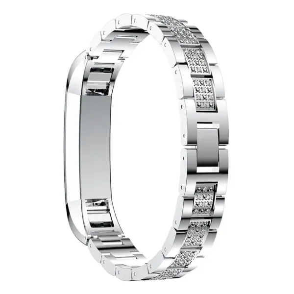 Fb.m59.ss.22 Back Fitbit Alta Stainless Bangle Bracelet W White Rhinestone In Silver
