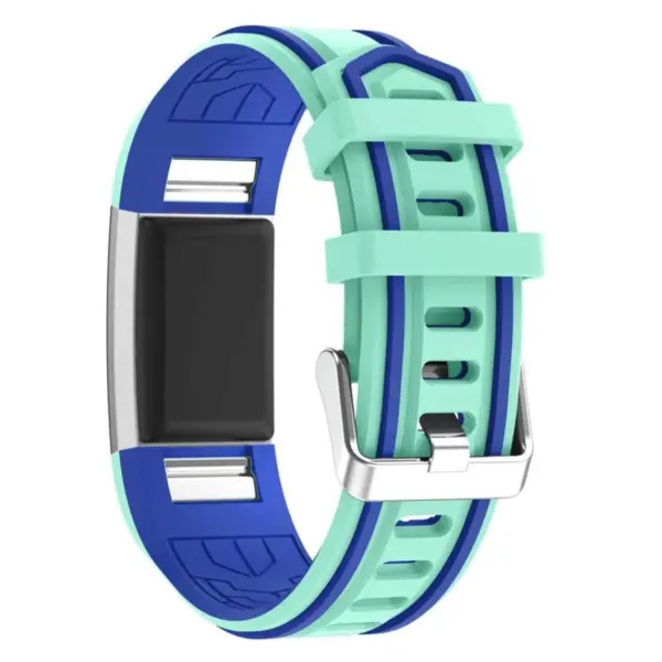 Fb.r24.11a.5 Racing Stripe Rubber Watch Strap For Fitbit Charge 2 Mint Green And Blue 2.