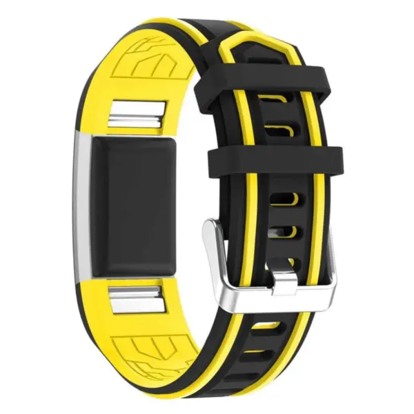 Fb.r24.1.12 Racing Stripe Rubber Watch Strap For Fitbit Charge 2 Black And Yellow 2