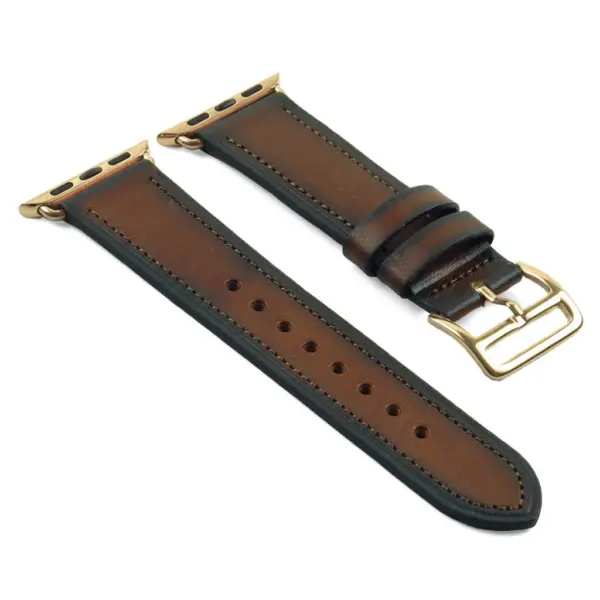 a.l3.2.yg DASSARI Vintage Leather Strap in Brown w Yellow Gold Buckle